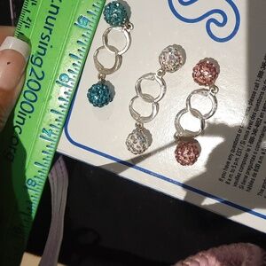 LOT OF Three Pairs FASHION BLING JEWELRY Sassy Dangle Crystal Ball Earrings